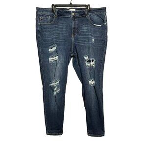 Kancan Skinny Jeans Women Plus Size 24 W44 Distressed Torn Moto Biker Rock Hole